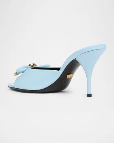 Versace Opera Bow Patent Mules 85 Mm 1vd6v-95 Pastel Blue