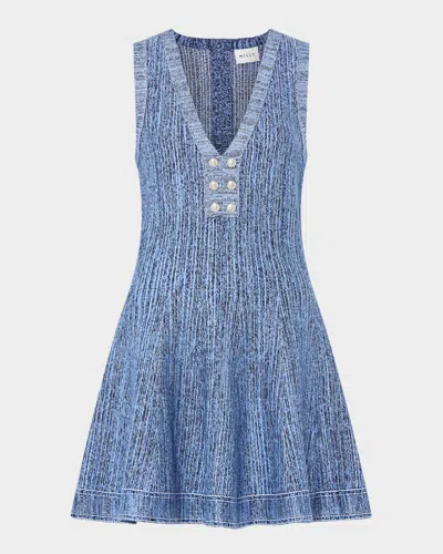 Milly Shelby Pinstripe Knit Flare Mini Dress In Blue
