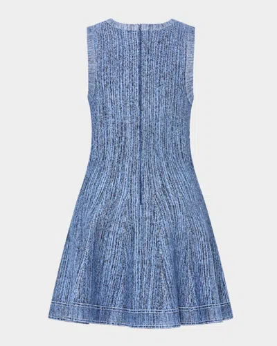 Milly Shelby Pinstripe Knit Flare Mini Dress In Blue