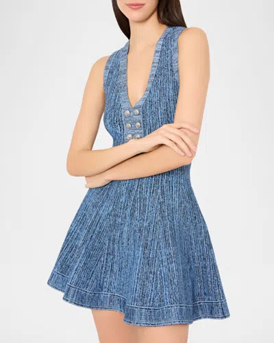 Milly Shelby Pinstripe Knit Flare Mini Dress In Blue