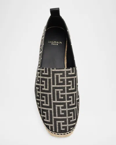 Balmain Men Espadrilles With Monogram Jacquard In Black