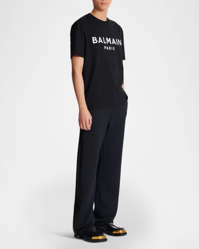 Balmain Black Cotton Crewneck T-shirt With Logo