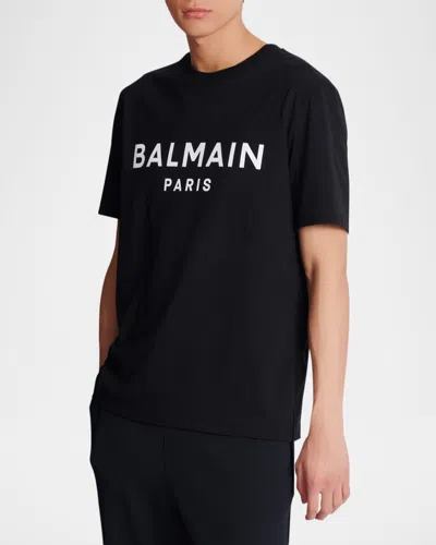 Balmain Black Cotton Crewneck T-shirt With Logo