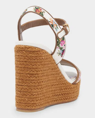 Dolce & Gabbana Leather-trimmed Embroidered Canvas Platform Wedge Sandals In Brown