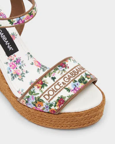 Dolce & Gabbana Leather-trimmed Embroidered Canvas Platform Wedge Sandals In Brown
