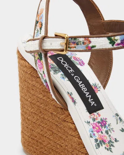Dolce & Gabbana Leather-trimmed Embroidered Canvas Platform Wedge Sandals In Brown