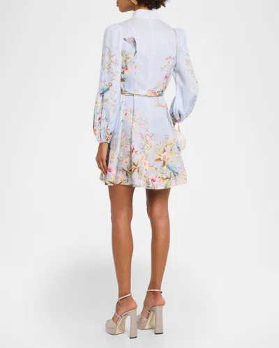 Zimmermann Rebellion Multicolor Midi Dress With Bow Detail On The Front And All-over Floral Print In Linen Woma In Blue