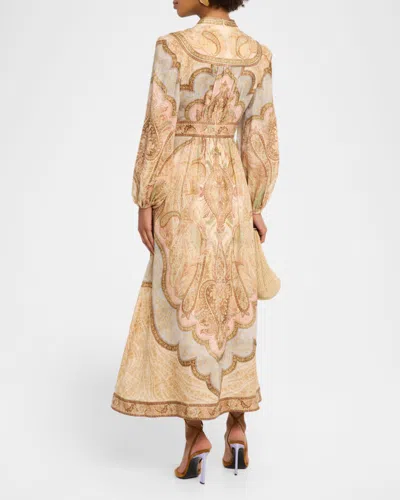 Zimmermann Wanderlust Multicolor Long Dress With V Neck And All-over Paisley Motif In Linen Woman