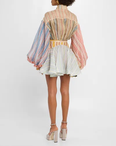 Zimmermann Rebellion Multicolor Midi Dress With Bow Detail On The Front And All-over Striped Motif In Linen And