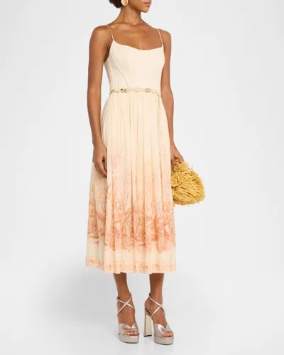 Zimmermann Wanderlust Corset Midi Dress Cream In Neutral