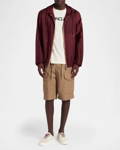 Moncler Hooded Jacket With Adjustable Hood For Men In Burgundy