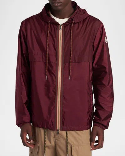 Moncler Hooded Jacket With Adjustable Hood For Men In Burgundy
