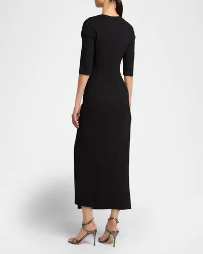 Giorgio Armani Elbow-sleeve Draped Crepe Slit Midi Dress In Black