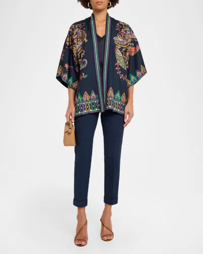 Etro Silk Twill Kesa With Placed Floral Paisley Print In Multi