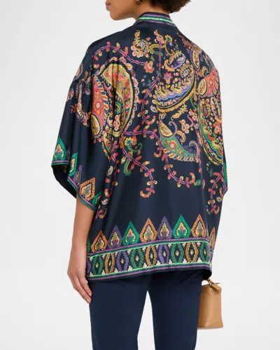 Etro Silk Twill Kesa With Placed Floral Paisley Print In Multi