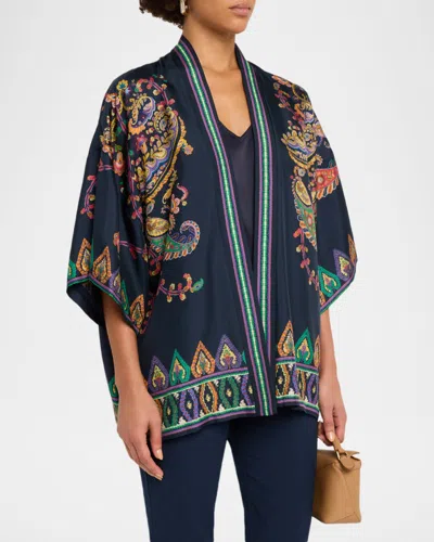 Etro Silk Twill Kesa With Placed Floral Paisley Print In Multi