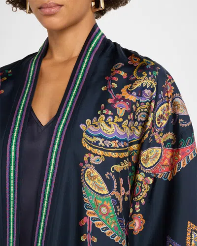 Etro Silk Twill Kesa With Placed Floral Paisley Print In Multi