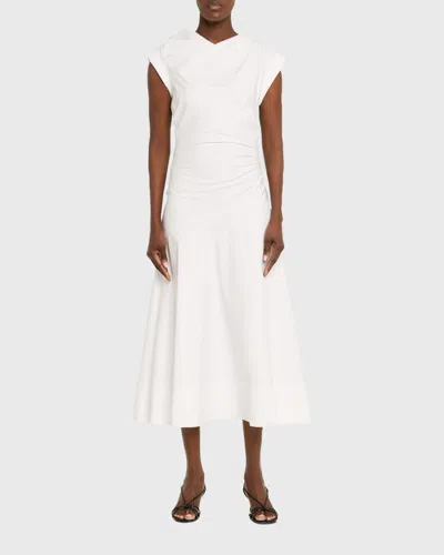 Veronica Beard Lisette Gathered Cotton-blend Poplin Midi Dress In White