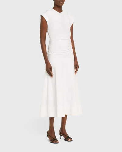 Veronica Beard Lisette Gathered Cotton-blend Poplin Midi Dress In White