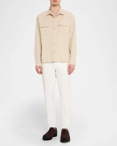 Frame Denim Double Pocket Wool-blend Shirt In Neutral