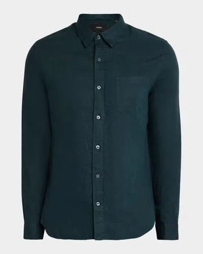 Vince Solid Linen Button Down Shirt In Green