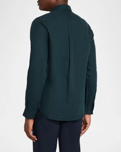 Vince Solid Linen Button Down Shirt In Green
