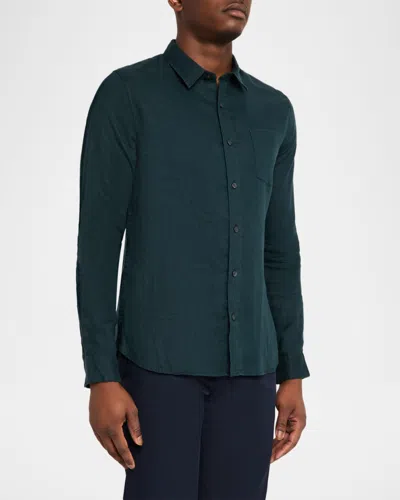 Vince Solid Linen Button Down Shirt In Green