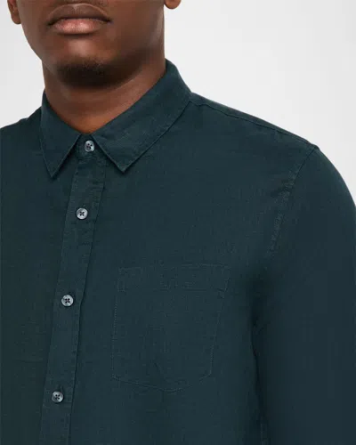 Vince Solid Linen Button Down Shirt In Green