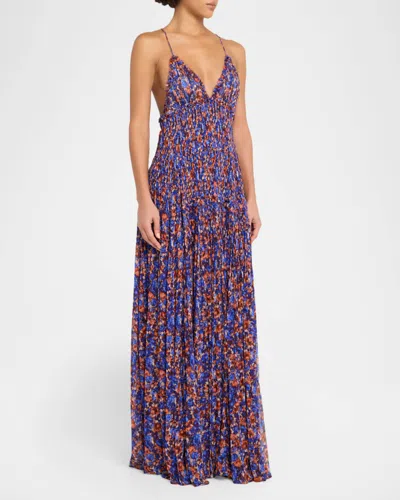 Ulla Johnson Atrani Floral Silk Chiffon Maxi Dress In Purple