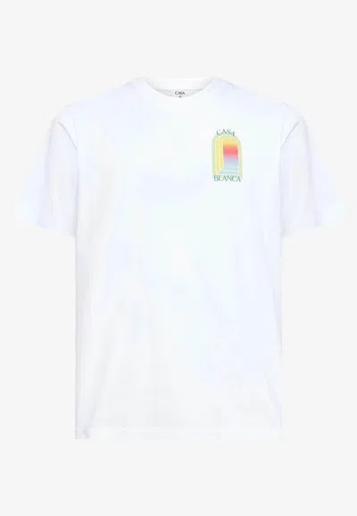 Casablanca White Graphic Print Ribbed Crewneck T-shirt In Multi