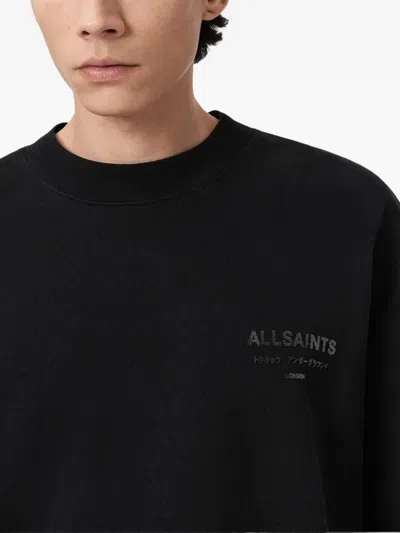 Allsaints Mens Jet Black Xander Branded-print Cotton-jersey Sweatshirt Xxl In Multi