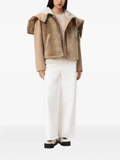Allsaints Dexter Collared Shearling Jacket In Nude