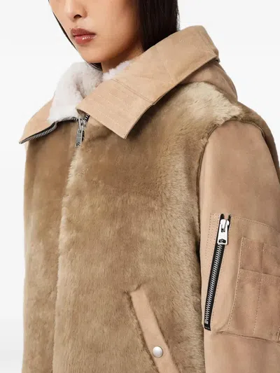 Allsaints Dexter Collared Shearling Jacket In Nude