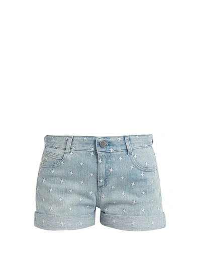Stella Mccartney Star-embroidered Denim Shorts In Blue