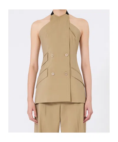 Max Mara Maxmara Mxsnuraghe Sleeveless Jacket In Wool And Silk Poplin In Neutral