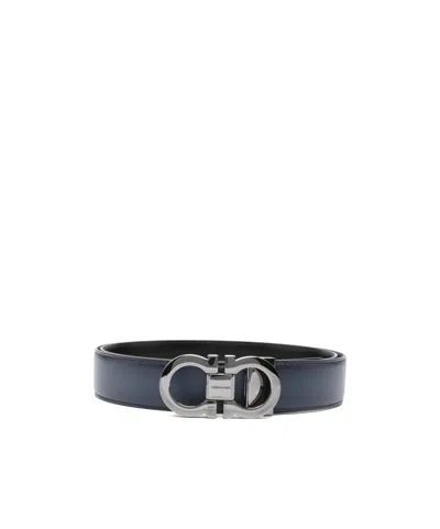 Ferragamo Navy Blue Logo Buckle Solid Belt In Blue