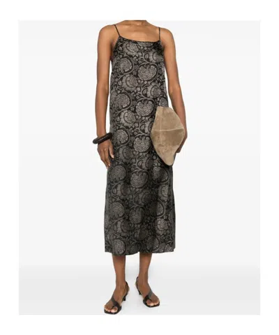 Uma Wang Long Dress Anaya Maxi Spaghetti Straps Floral In Black