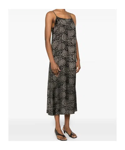 Uma Wang Long Dress Anaya Maxi Spaghetti Straps Floral In Black