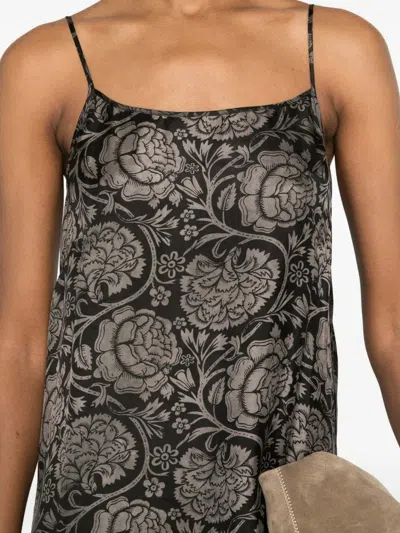 Uma Wang Long Dress Anaya Maxi Spaghetti Straps Floral In Black