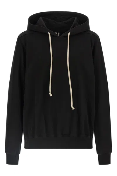 Rick Owens Hooded Sweatshirt Print Oversized Ribbed Cuffs In Black