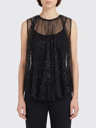 Sportmax Embellished Mesh And Jersey Top In Black
