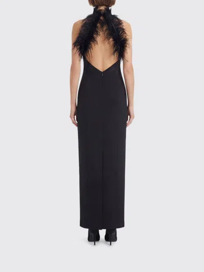 Attico Long Dress Cady Ostrich Feathers Detail In Brown