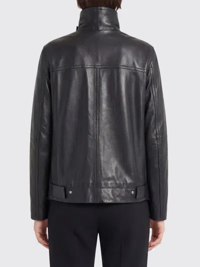 Sportmax Long-sleeved Leather Jacket In Black
