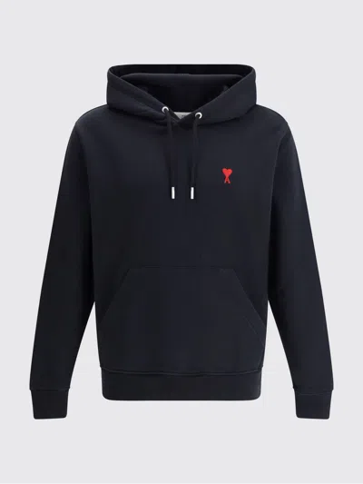 Ami Alexandre Mattiussi Ami Navy Blue Cotton Jersey Hoodie With Signature Monogram