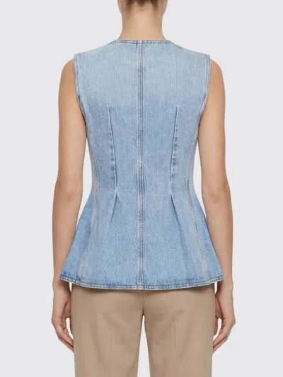 Rotate Birger Christensen Denim Flared Silhouette Button-front Cotton Tank Top In Blue