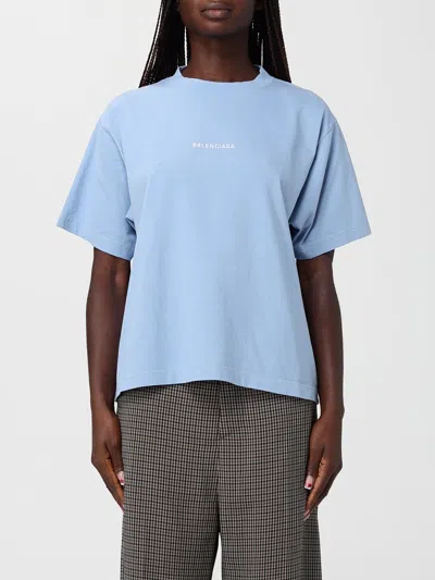 Balenciaga Logo Embroidered Cotton Jersey T-shirt In Blue