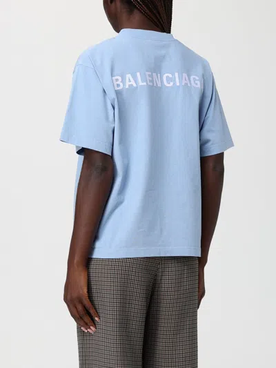 Balenciaga Logo Embroidered Cotton Jersey T-shirt In Blue