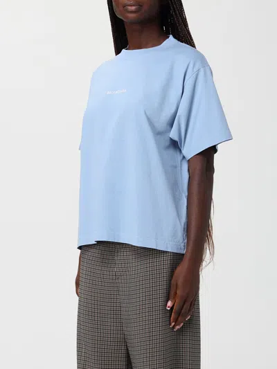 Balenciaga Logo Embroidered Cotton Jersey T-shirt In Blue