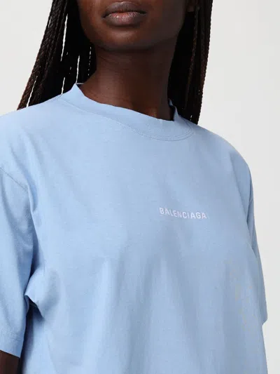Balenciaga Logo Embroidered Cotton Jersey T-shirt In Blue
