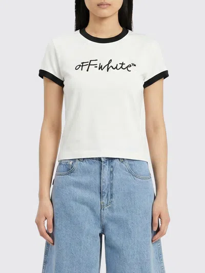 Off-white White Embroidered Script Fitted T-shirt In Multi